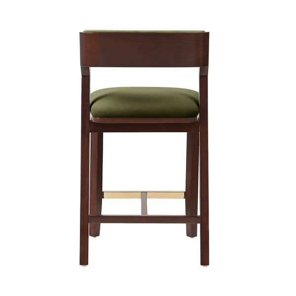 English Elm Patricia Velvet Upholstered Counter Stool with Beech Frame, Gold Footrest Plate, Commercial Grade Comfort Green B365P398018