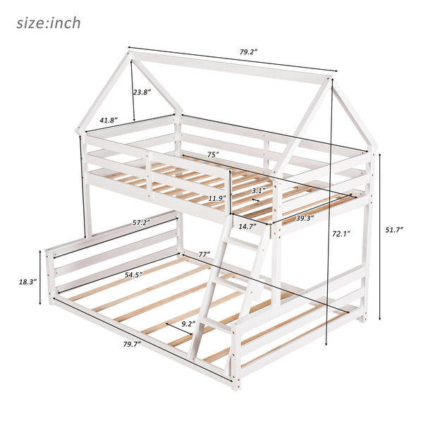 English Elm Twin Twin over Full Bunk Bed Space-Saving Pine Wood Frame with Guardrail, 3-Step Ladder & Slats White WF287558AAK