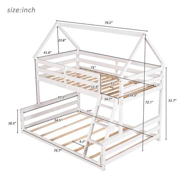 English Elm Twin Over Full House Bunk Bed Solid Pine Frame with Ladder for Kids Bedroom WF287558AAK-1