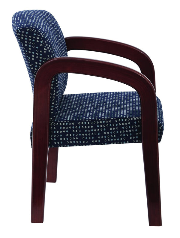 OSP Home Furnishings Cherry Finish Solid Wood Visitor Chair with Lumbar Support for Office or Reception Areas Indigo WD387-K113