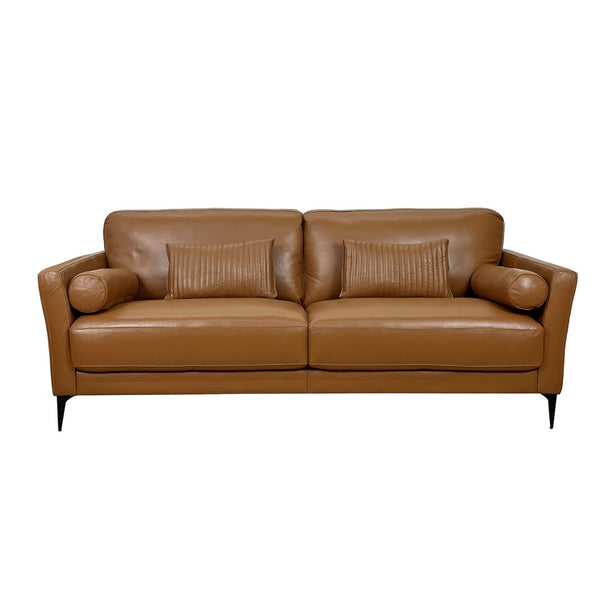 English Elm Tussio Genuine Leather Sofa Italian Crafted with Tight Back and Five Accent Pillows B2726P498539