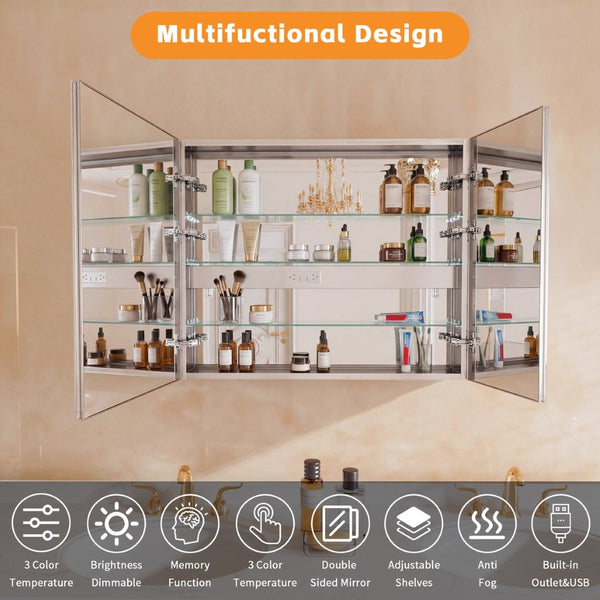English Elm Lighted Aluminum Medicine Cabinet Smart Mirror with Anti-fog Led and Built-in Usb Outlet W5609P461309