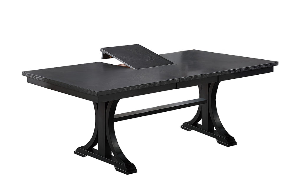 English Elm 1pc Trestle Dining Table with Built-In Butterfly Leaf, Charcoal Wood Grain, Seats 4-6, Rustic Modern Finish B011P348938