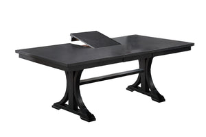 English Elm 1pc Trestle Dining Table with Built-In Butterfly Leaf, Charcoal Wood Grain, Seats 4-6, Rustic Modern Finish B011P348938