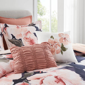 English Elm 7-piece Cal King Cotton Printed Comforter Set with Embroidered Decorative Pillows Blush Multi B035P482948