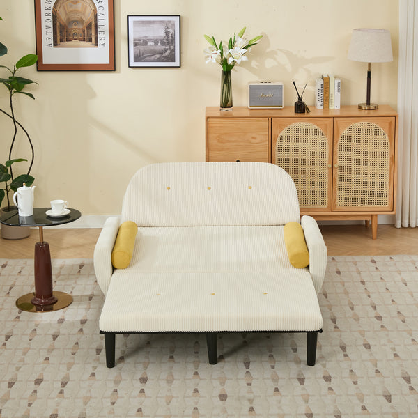 English Elm Ivory Corduroy Loveseat Daybed Recliner with USB Armrest, Metal Frame, Foam Cushions & Pillows W570P333061