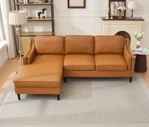 English Elm 94.5 Inch L-Shaped Genuine Leather Sofa With Left Chaise Lounge - Modern Tan Sectional Comfort W791S00022