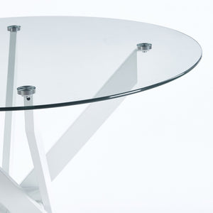 English Elm Dining Table Square Tempered Glass Top Cross Metal Base Modern Space Saving Design W234P235263