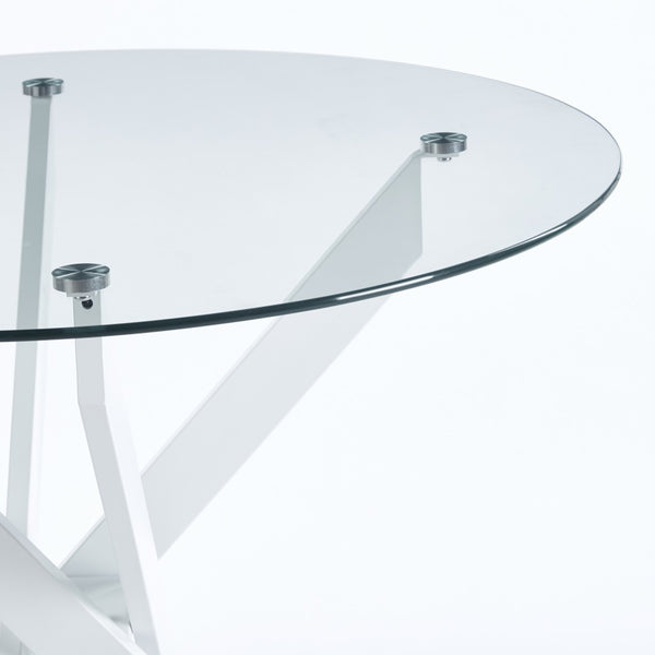 English Elm Dining Table Square Tempered Glass Top Cross Metal Base Modern Space Saving Design W234P235263