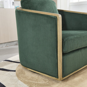 English Elm Corduroy Swivel Barrel Chair with Sturdy Wood Frame & Metal 360° Base, Plush Corduroy Comfort Pop Emerald W395P220271