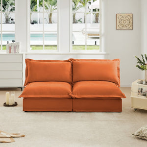 English Elm Streamlined Velvet Modular L-shape Sectional Sofa with Cloud Foam and French Piping Orange W3041S00132