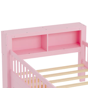 English Elm Twin Size Bed With Pink Finish, Headboard Storage, Under-Bed Drawers & Guardrails For Kids' Safety N733P272374H-GIGA