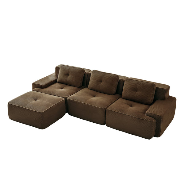English Elm 117" Modern L-Shaped Modular Sectional Sofa - Versatile Corduroy Couch With Movable Ottoman & Tufting W714S01504