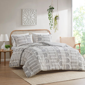 Intelligent Design Astoria Modern/Contemporary Clip Jacquard Duvet Cover Set ID12-2164 Grey