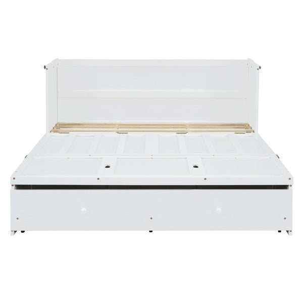 English Elm Queen Murphy Wall Bed with Pull Out Drawer and Built in Usb Charging Cabinet White N708P205905K