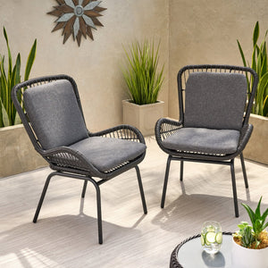 English Elm Christopher Knight Home® - Mccaskill Patio Chair Set of 2 with Water-Resistant Cushions, Durable Rattan Weave & Iron Frame Stability Grey 64877.00GRY