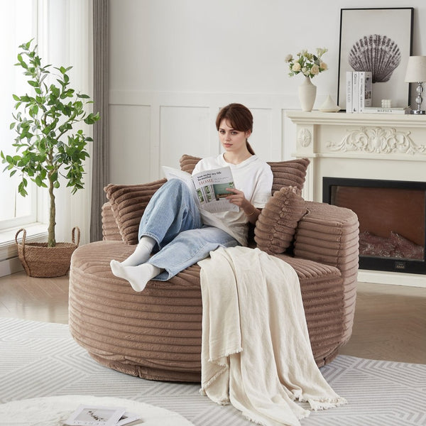 English Elm 55''l 55'l Faux Rabbit Fur Barrel Swivel Chair Cozy 360 Rotation Lounge Seat for Bedroom Brown W834S00593