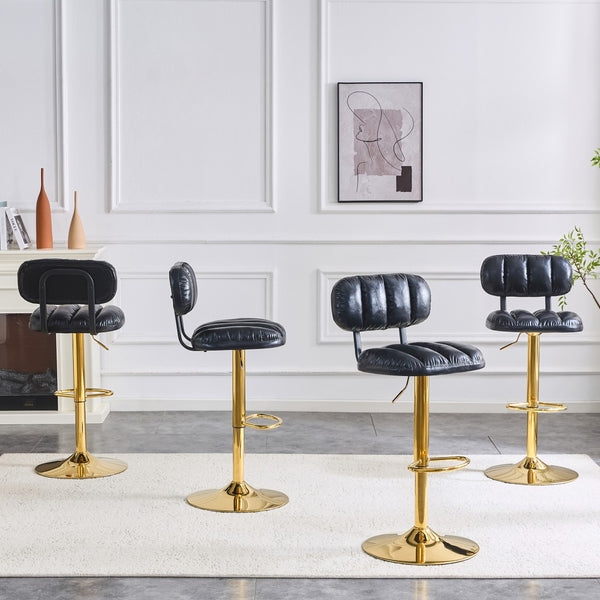 English Elm Set of 2 Adjustable Pu Leather Barstools with Chrome Base for Kitchen or Home Bar Black,Gold W3875P378577