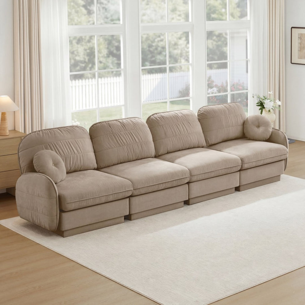 English Elm 137"chenille Cloud Sofa Deep Seat Four Seater with Quilted Cushions for Living Room Light Coffee W714S01762