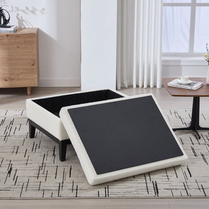 English Elm 33.86"W Upholstered Storage Ottoman - Stylish Ivory Boucle Coffee Table With Reversible Lid & Rubberwood Legs W3118P283465