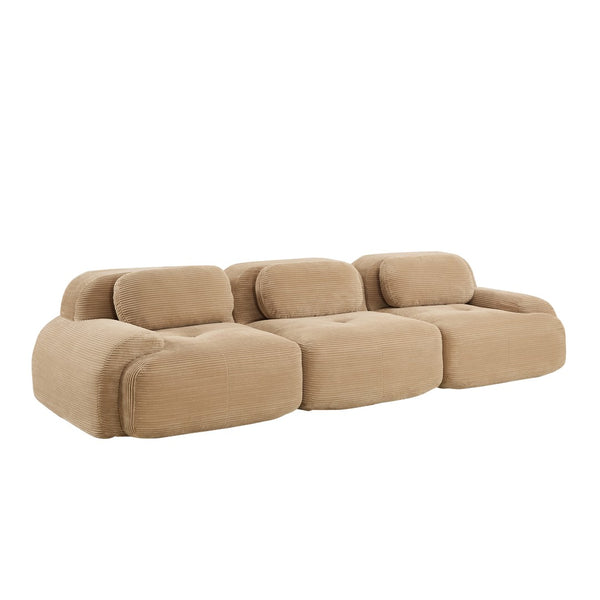 English Elm 3-seat Modular Corduroy Sectional Sofa Ergonomic Curved Design for Living Rooms Camel W714S01239