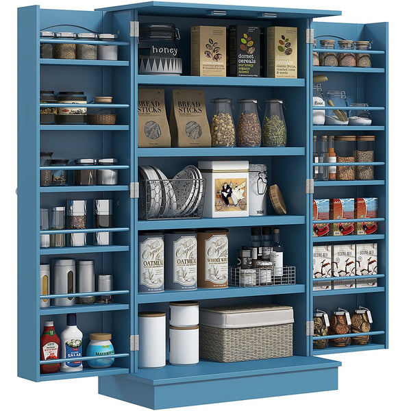 English Elm HOMCOM 41" Kitchen Pantry Storage Cabinet with 5-Tier Shelves, 12 Door Racks, Anti-Tip Straps, Sleek Design Blue W2225P229099