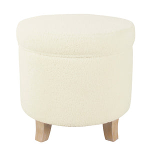 English Elm Loni Faux Sheepskin Round Ottoman with Hidden Storage and Solid Wood Legs B056P412632