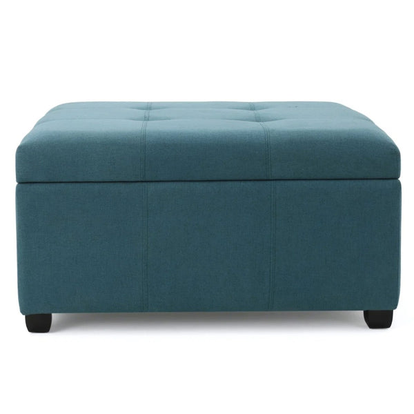 English Elm Tufted Square Ottoman with Hidden Storage Birch Legs Polyester Living Room Seat N757P359740L