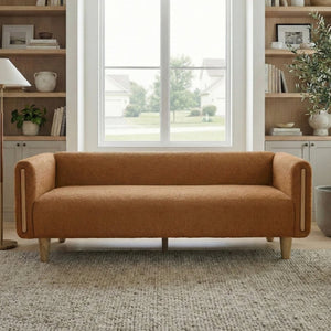 English Elm Modern Boucle Three Seat Sofa with Rubberwood Legs Pocket Spring Support Living Room Orange N763P403678G