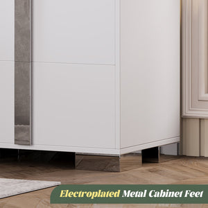 English Elm Modern Two Drawer Nightstand with Slim Metal Legs and Mirrored Bar Handles for Bedroom White W5271P416538