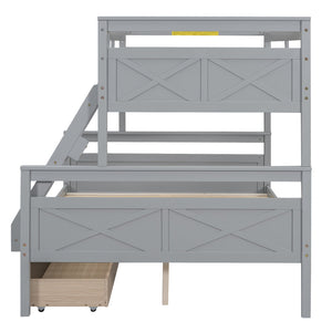 English Elm Twin Twin-over-Full Bunk Bed with Attached Ladder, Built-In Underbed Storage Drawers & Guardrail Safety Designed for Space-Saving Kids' Rooms Gray SM000119AAE-1