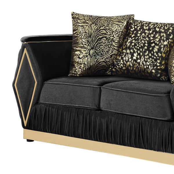 English Elm Cavalli Glam Diamond Upholstered Sofa with Gold Metallic Accents for Luxury Living Rooms Black+Gold B009P417494