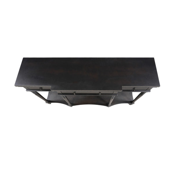English Elm [video] Solid Pine Console Table Ornate Carved Legs Copper Hardware Soft-close Drawers Black N759P433566B