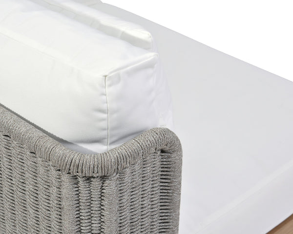 Sunpan Ibiza 2 Seater Sofa - Modern Outdoor Lounge with Durable Teak Frame, Eco-Friendly Fabric & Comfort Natural / Stinson White