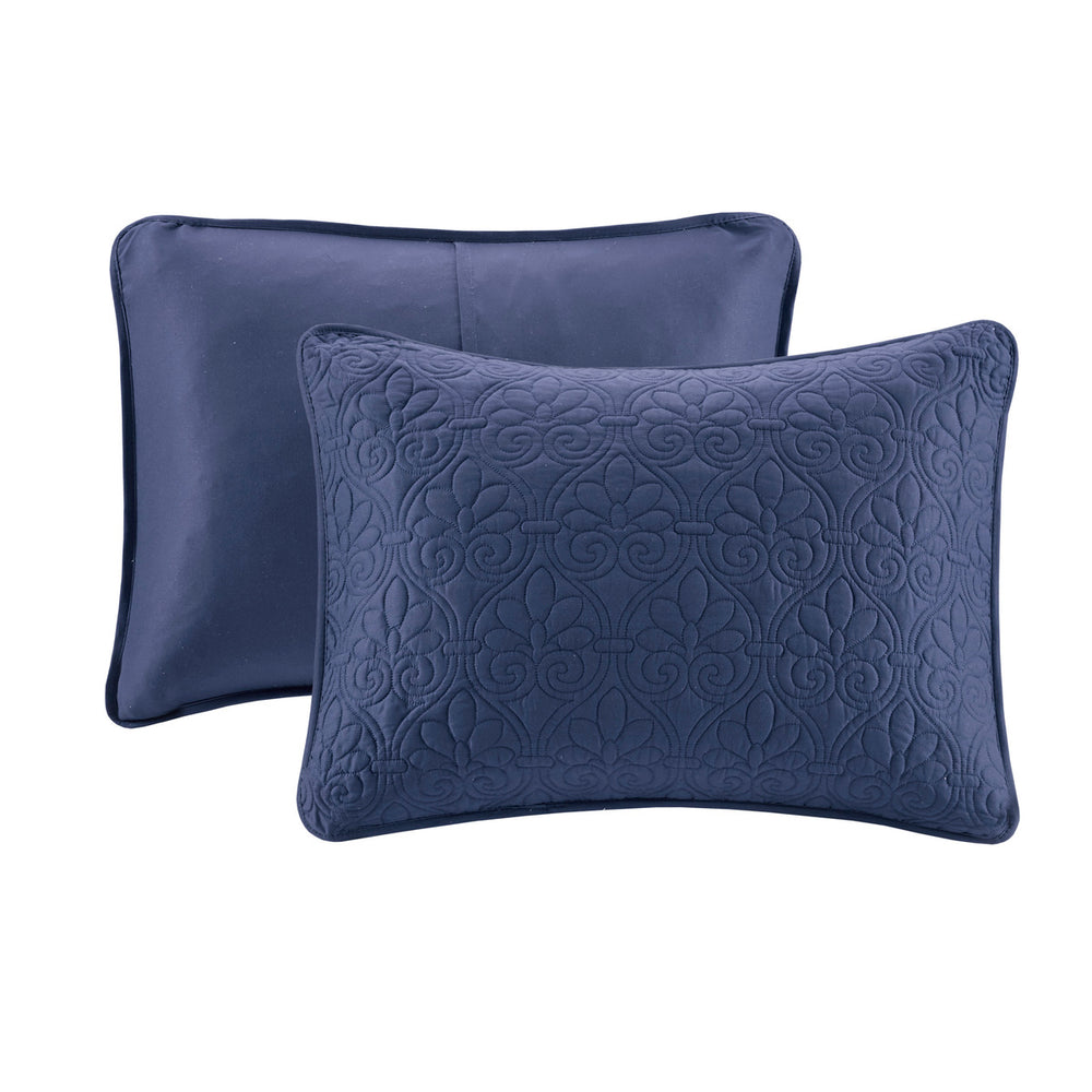 English Elm Reversible Quebec Bedspread Set Twin with Quilted Cottage Stitch Texture, Oversized Drape & Antimicrobial Finish Navy 17.72 L x 15.35 W x 7.09 H B03597541