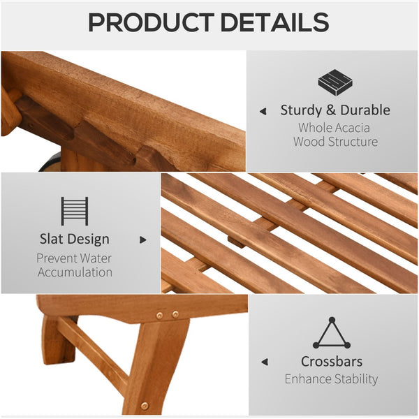 English Elm Outsunny Outdoor Folding Chaise Lounge Chair With Wheels - Stylish Acacia Wood, Teak Finish Comfort W2225P174364-GIGA