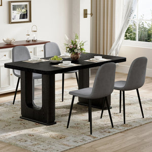 English Elm Table And Chair Set - Modern 64.5" Black Wood Dining Table With 4 Dark Gray Linen-Cotton Chairs W1151S04318-GIGA