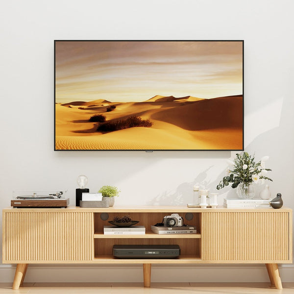 English Elm Fluted Wave Door Oak Finish Tv Stand with Open Shelving for Modern Living Rooms T3773P416488