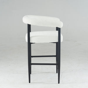 English Elm Modern Upholstered Bar Stools with Boucle Fabric and Armrests, Sturdy Metal Frame, Ergonomic Comfort White W1901P264274