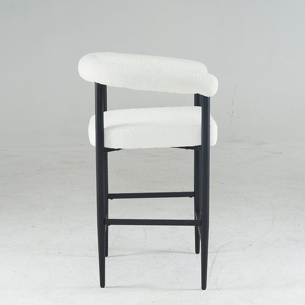 English Elm Modern Upholstered Bar Stools with Boucle Fabric and Armrests, Sturdy Metal Frame, Ergonomic Comfort White W1901P264274