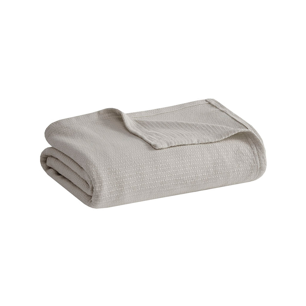 JLA Home Madison Park - Cotton Madison Park Basket Weave Blanket — Lightweight, OEKO‑TEX Certified Comfort for Year‑Round Use Grey BL51N-0866