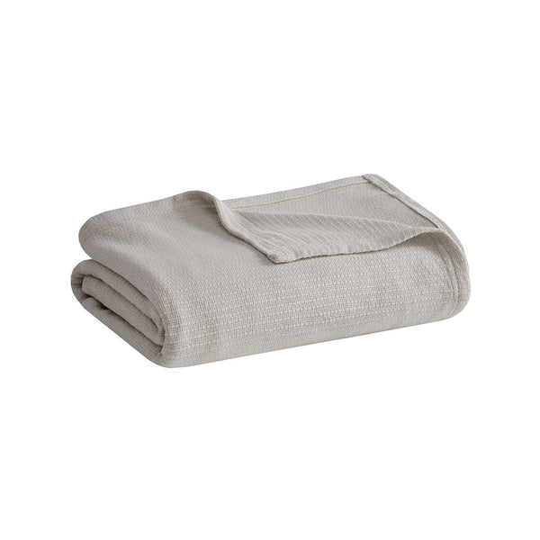 JLA Home Madison Park - Cotton Madison Park Basket Weave Blanket — Lightweight, OEKO‑TEX Certified Comfort for Year‑Round Use Grey BL51N-0866
