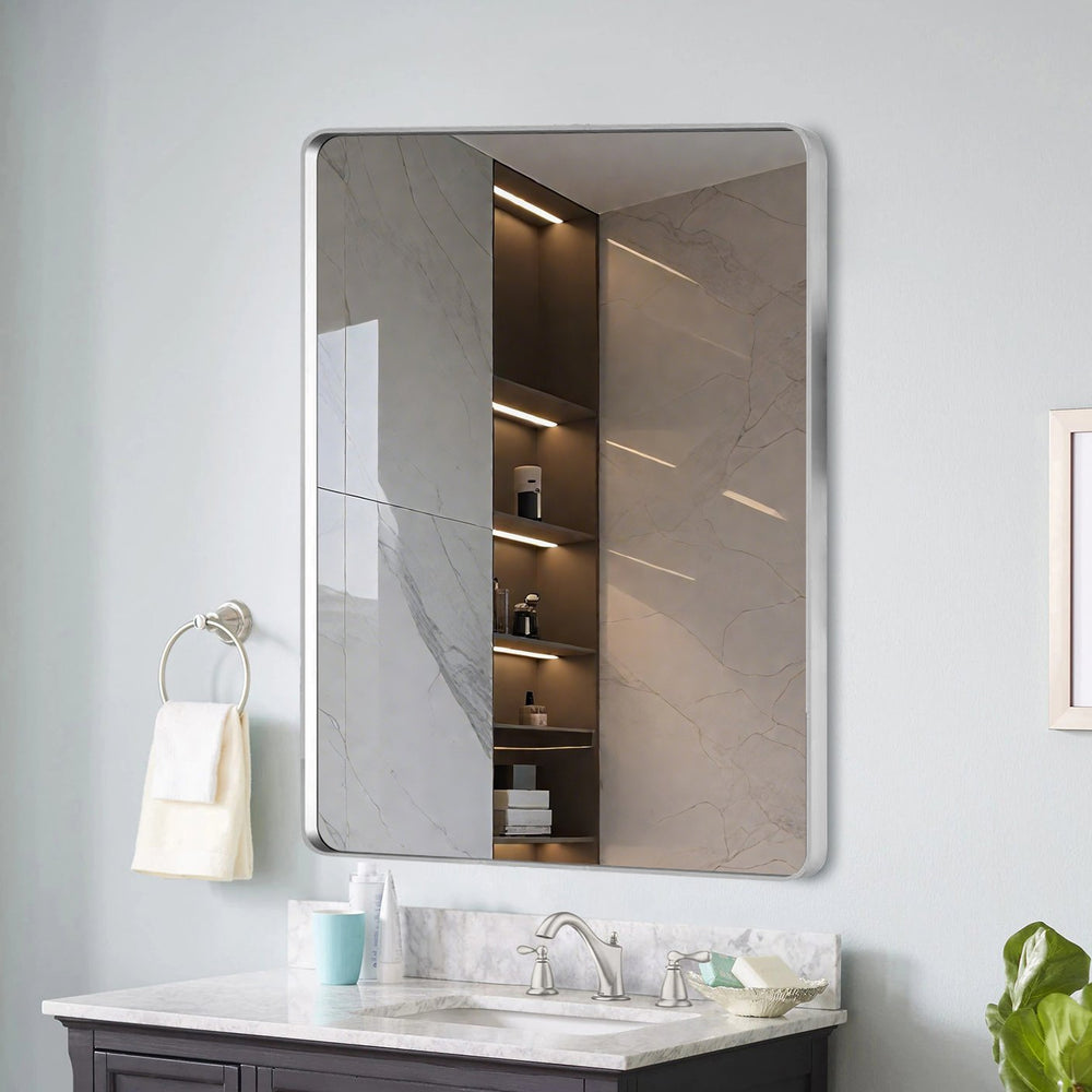 English Elm 22x30 HD Tempered Glass Mirror with Anti-Rust Aluminum Frame, Explosion-Proof Membrane & Easy Z-Bar Mounting Brushed Nickel T3757P347049