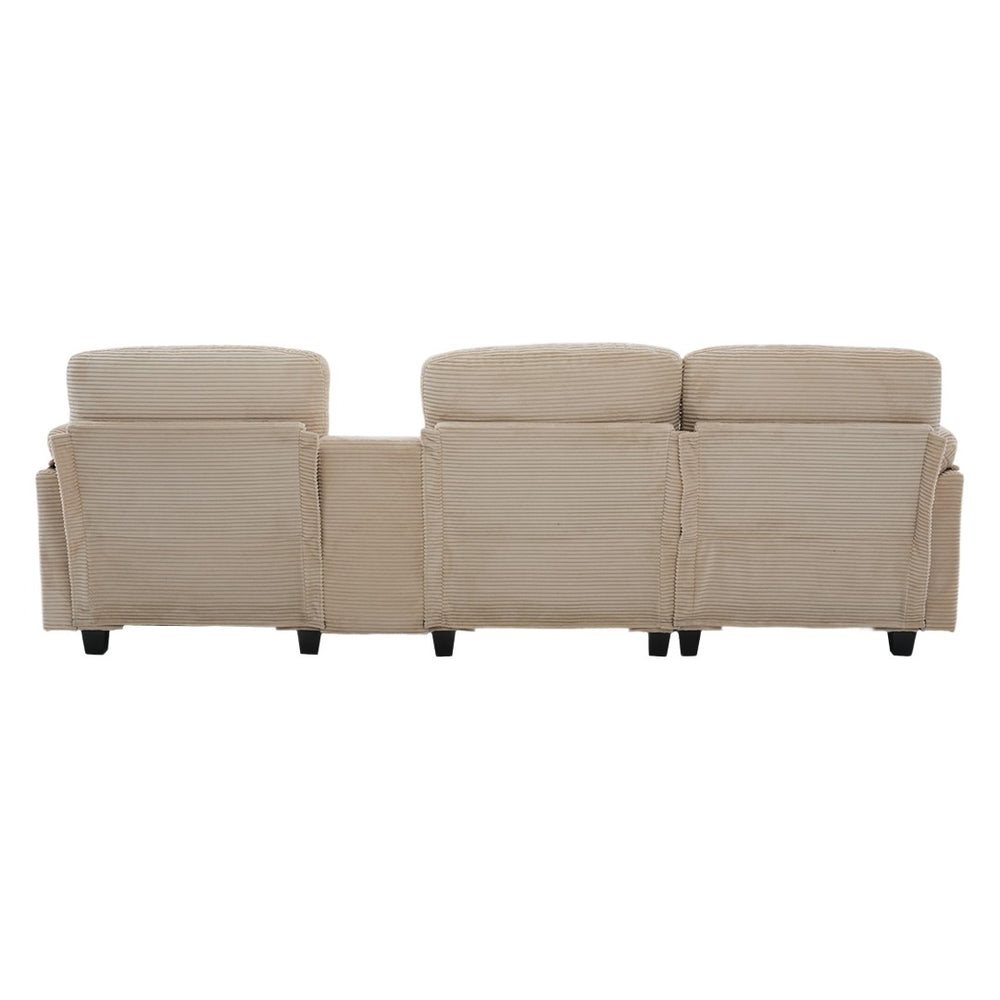 English Elm United Multifunctional L-Shaped Corduroy Sofa: 4-Seater With Usb Ports, Storage, And Comfort Features W1568S00226-GIGA