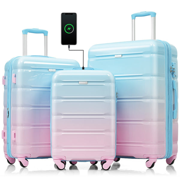 English Elm Luggage 3 Piece Hard Shell Abs Pc Set with Usb Port and Spinner Wheels Travel Ready N726P264892A