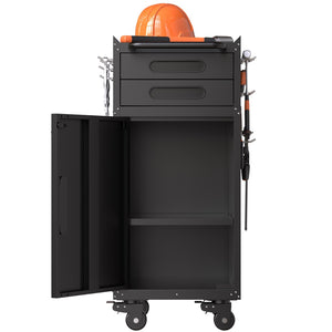 English Elm 34.3" Slim Steel Rolling Cabinet with Locking Door Two Drawers for Garage Workshop T2398P442675