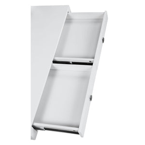 English Elm Serrano Glossy White Writing Desk with Tempered Glass Hutch, Polished Chrome Frame & 2 Drawers — Modern 48" MDF Workspace Perfect for Home Office Elegance B062S00713