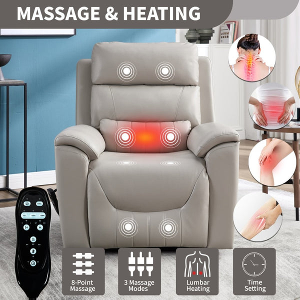 English Elm Dual Motor Power Lift Recliner with Massage Heat and 350 Lb Leatherair Support W3224S00023