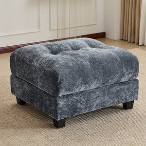 English Elm Ottoman and Chenille Sofa Set with Adjustable Backrest for Relaxed Living Room Comfort Blue W2606P359226