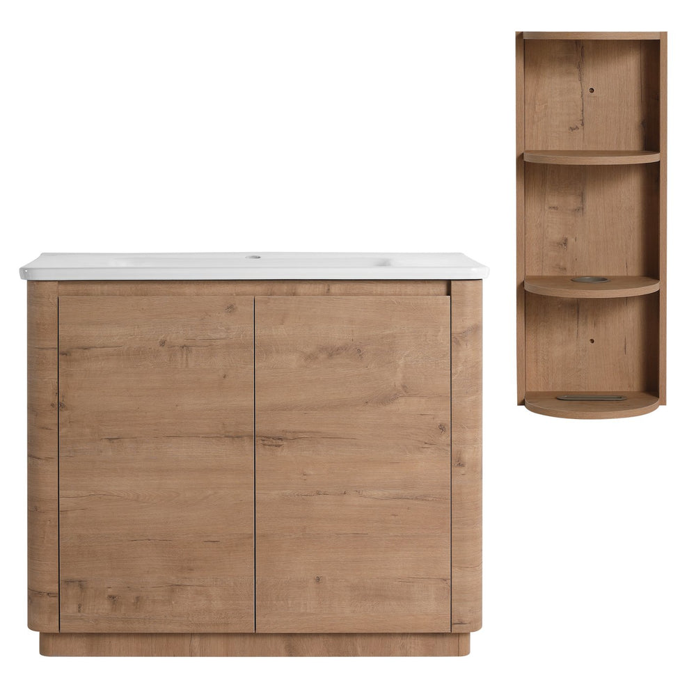 English Elm 40'' Freestanding Bathroom Vanity With Glossy Ceramic Sink, Soft-Close Doors & Ample Storage Rack W999S00405